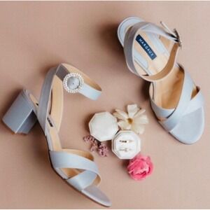 Margaux Uptown Metallic Blue Crystal Buckle Ankle Strap Block Heel  Size‎ 39 M